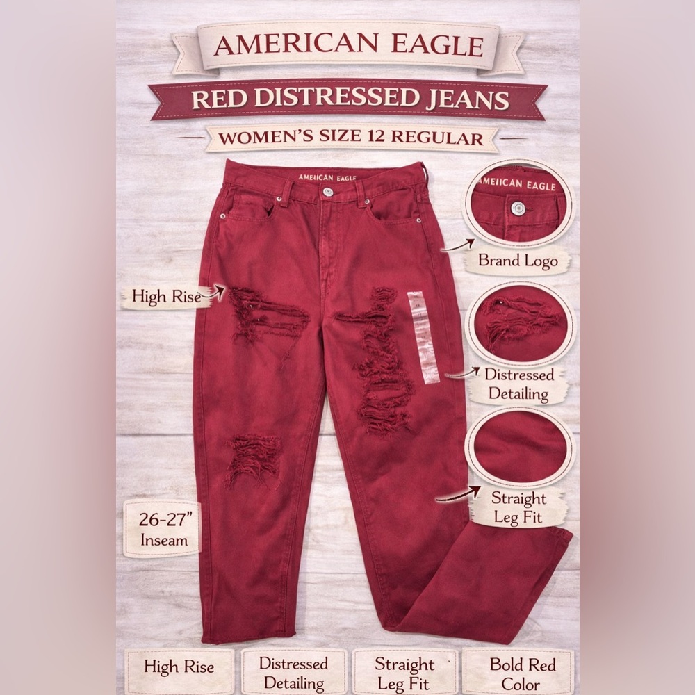 American Eagle Outfitters Red High-Rise Distressed Women's Jeans